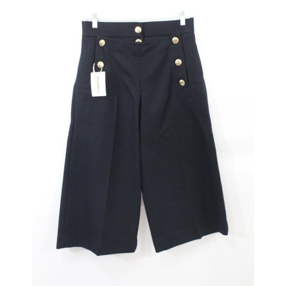 SACAI LUCK Sz 3 M Navy Wide Leg Gaucho Pants Culottes Crop NWT Button Detail